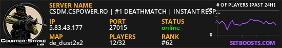 CSDM.CSPOWER.RO | #1 DEATHMATCH | INSTANT RESPAWN | 1000 FPS
