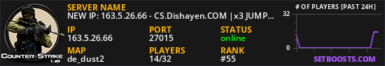 NEW IP: 163.5.26.66 - CS.Dishayen.COM |x3 JUMP|BHop|Skins|REV|HEAL|Server 4 Ladies